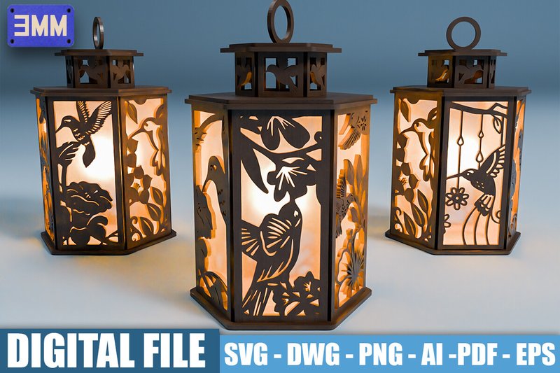 3D Hummingbird Lantern Laser Cut Files (by CutNestStudio)