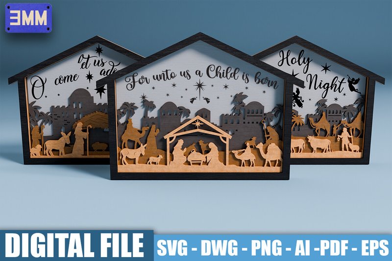 3D Nativity Scene Bundle Laser Cut Files (by CutNestStudio)