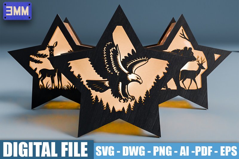 3D Star Wildlife Lantern Laser Cut Files (by CutNestStudio)