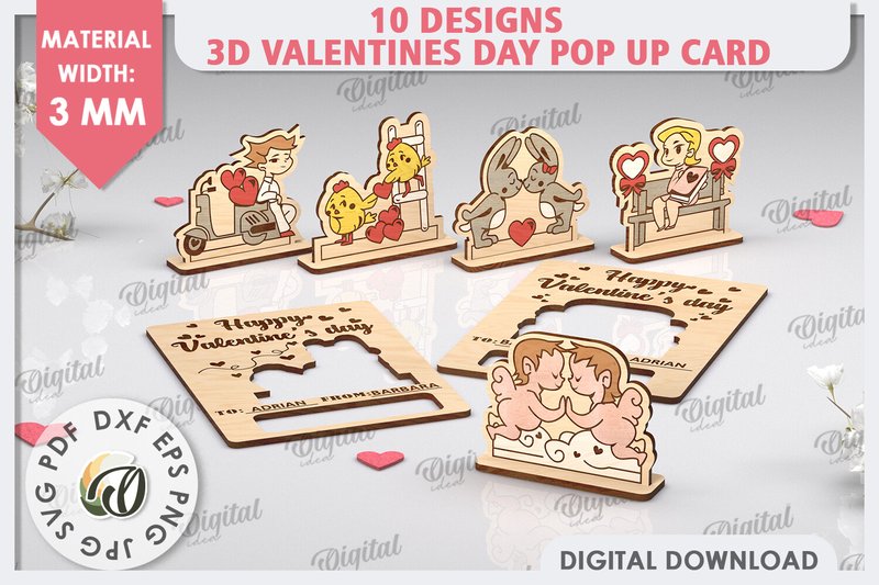 3D Valentines Pop Up Cards Laser Bundle (by Digital Idea)