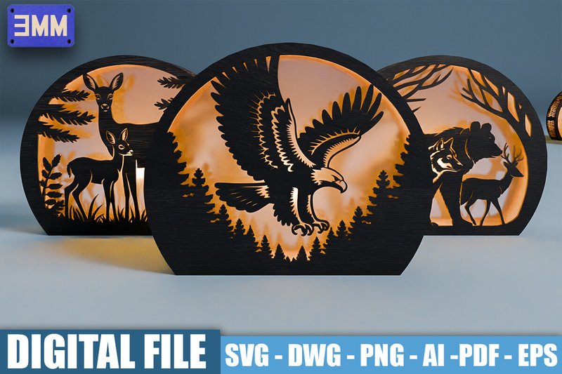 3D Wildlife Lantern Laser Cut Files (by CutNestStudio)