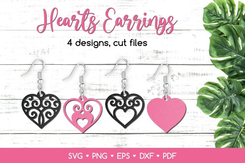 4 Heart Earrings SVG Laser Cut Files (by LanaClueDesign)