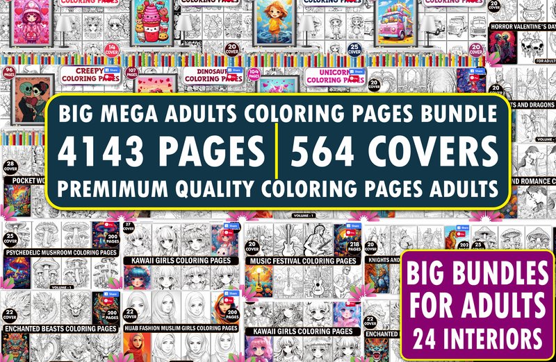 4143 Mega Adults Coloring Pages Bundle (by Musera Design)