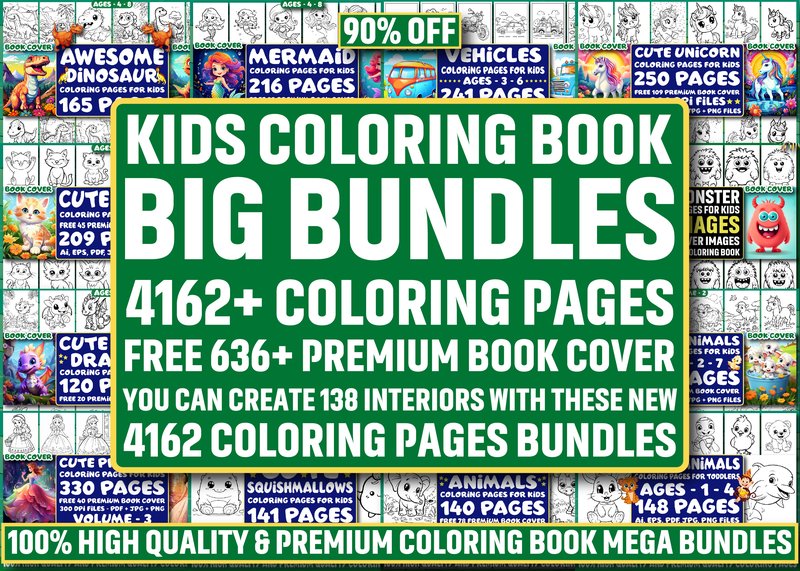 4162 KIDS COLORING BOOK PAGE MEGA BUNDLE (by GoLdeN ArT)