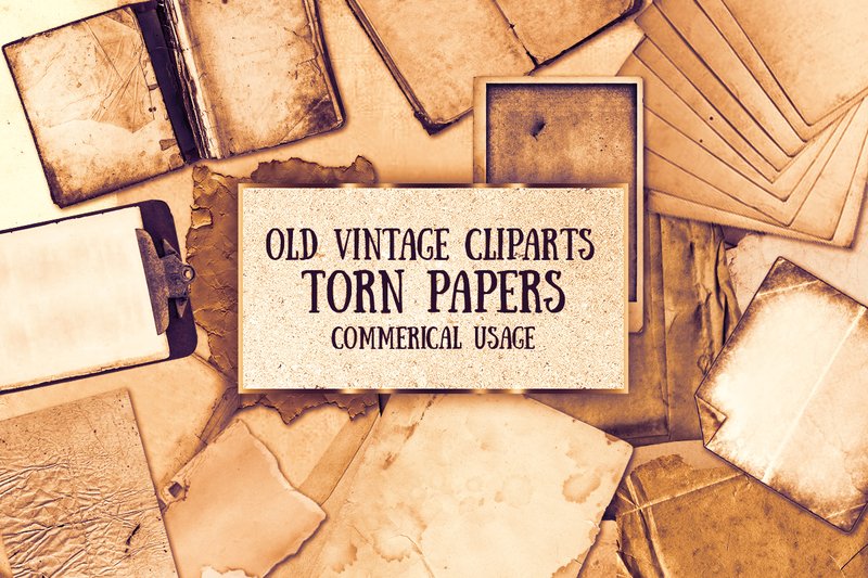 50 Vintage Torn Paper PNG Clipart (by Tama Arts)