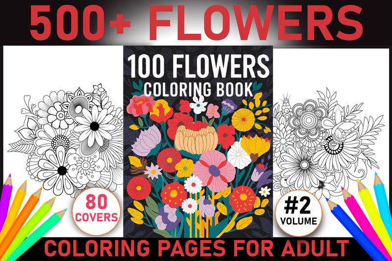 500+ Flowers Coloring Pages for Adults (by Creative Design Studio)