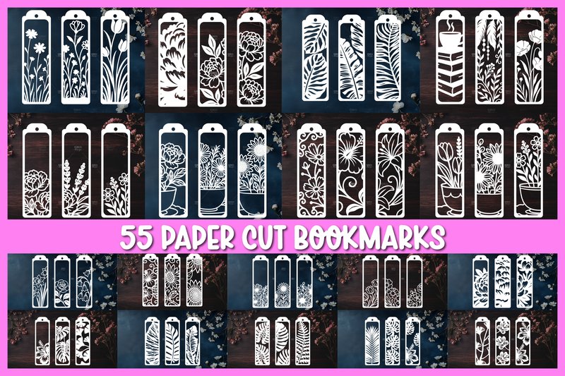 55 Floral Bookmarks Paper Cut SVG (by reddish)