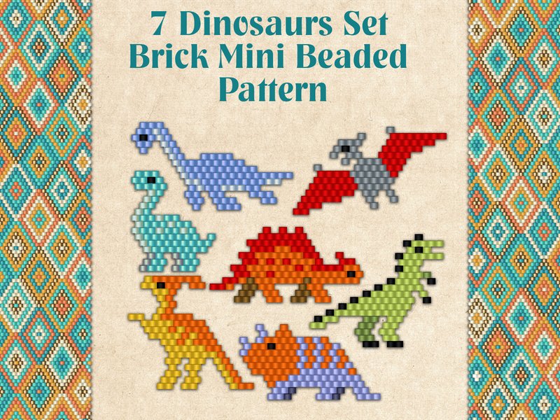 7 Beaded Dinosaurs Set (by KseniyaOmega)
