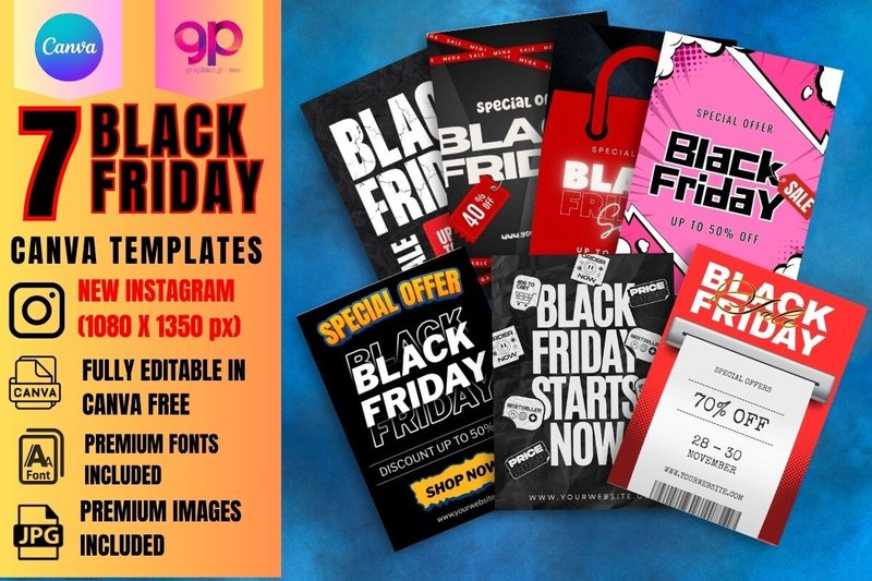 7 Black Friday Sale Instagram Templates (by GraphicsPromo)