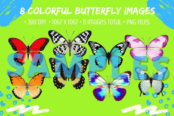 8 Colorful Butterfly Clip Art Drawings (by Tomboy Designs)