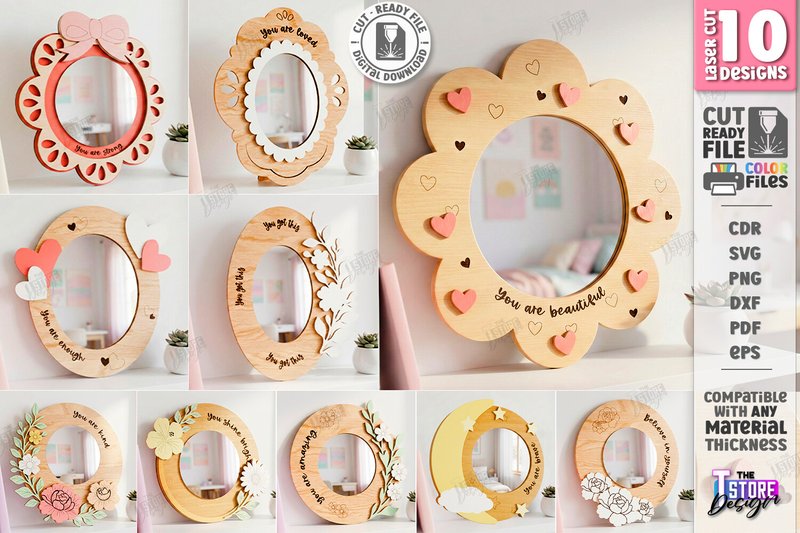 Affirmation Mirror Frames Laser Cut Set (by The T Store Design)