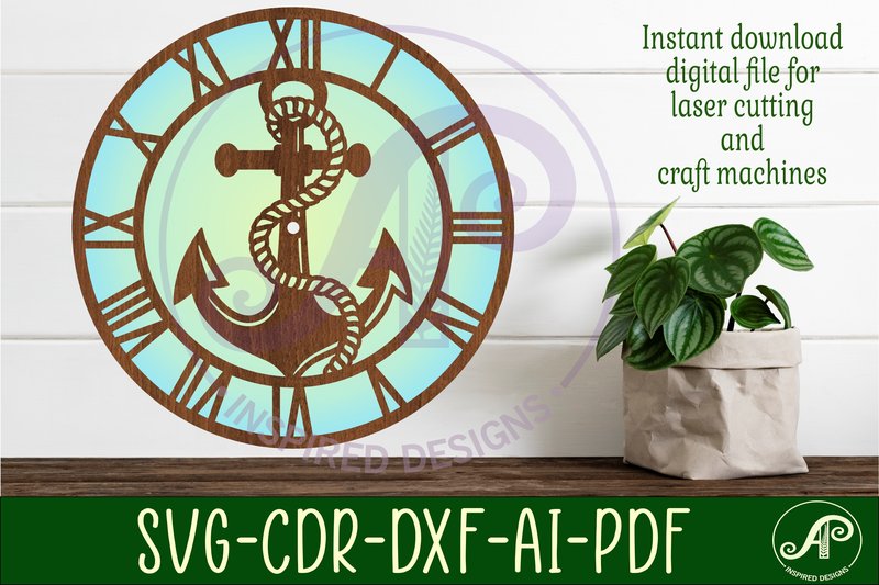 Anchor Wall Clock Laser Cut Files, SVG (by apinspireddesigns)