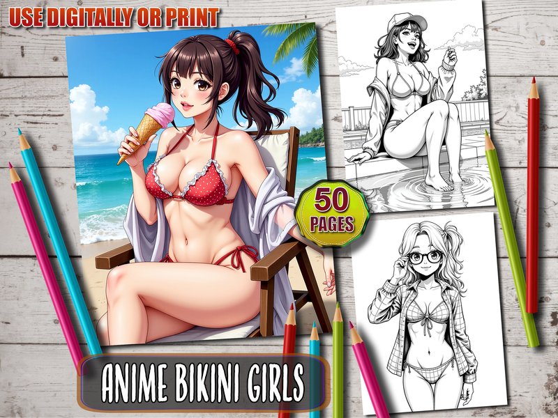 Anime Bikini Girls Coloring Book (by ADCPArt)