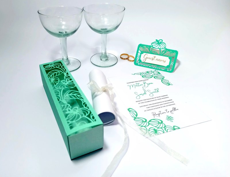 Anthurium Invitation Box + Table Place Card Wedding Set (by 3D SVG Crafts)