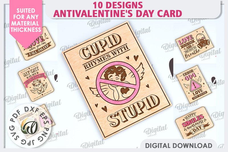 Anti Valentine's Cards Laser Cut Bundle (by Digital Idea)