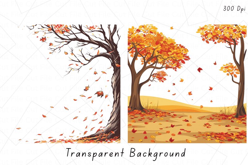 Autumn Forest Landscape Clipart, Fall B (by Cut File)