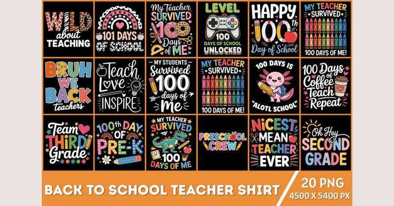 Back to School Teacher PNG Shirt Bundle (by Pencil Studio)