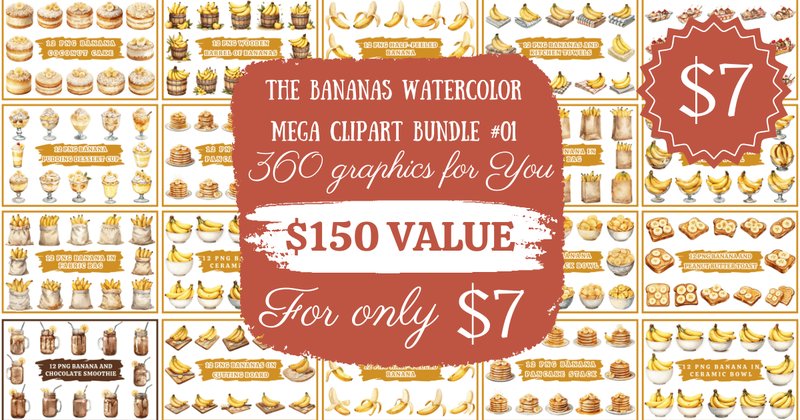 Banana Watercolor Mega Clipart Bundle #1 (by Jugo's Universe)