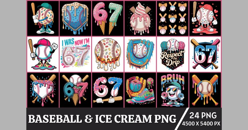 Baseball & Ice Cream T-Shirt PNG Bundle (by Design Hub)