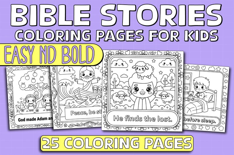 BIBLE COLORING BOOK Cute Easy Bold Kids (by PRO KDP TEMPLATES)