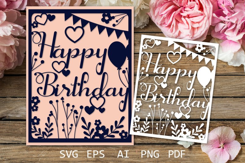 Birthday Card Paper Cut, A2 Card Format (by ptashka)