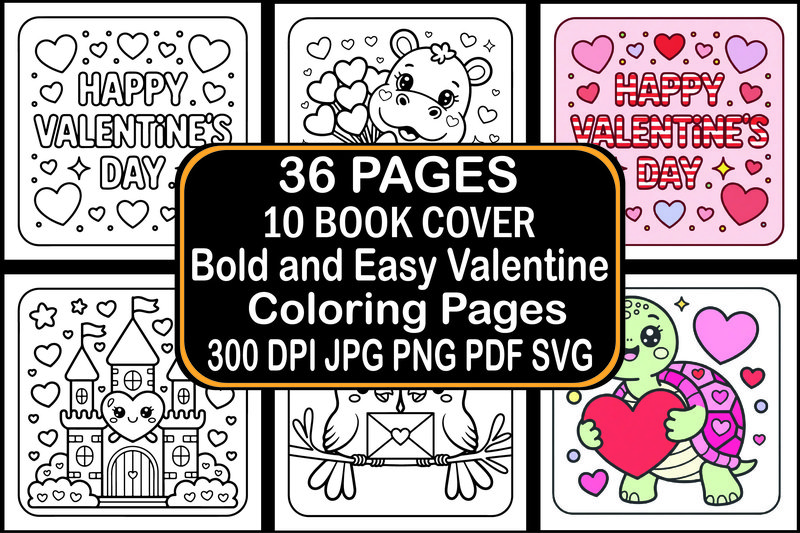 Bold and Easy Valentine Coloring Pages (by (US) Design Studio)