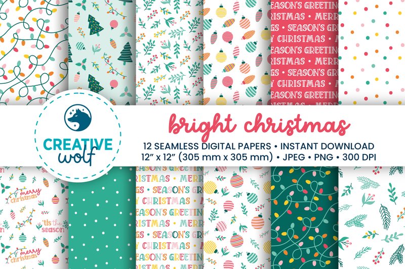 Bright Christmas Seamless Patterns Set (by Creative Wolf Design)