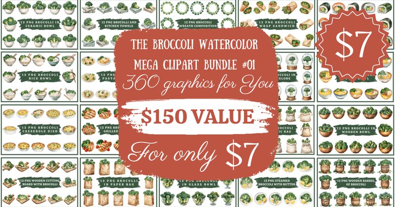 Broccoli Watercolor Mega Clipart Bundle (by Jugo's Universe)