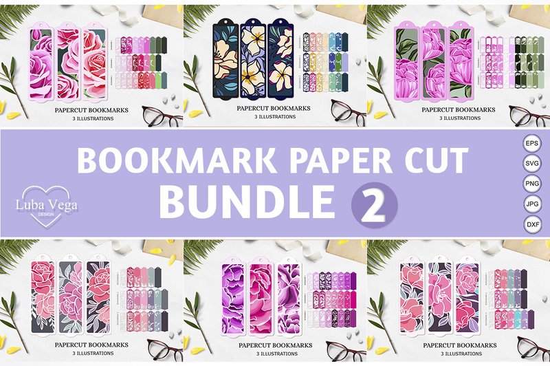BUNDLE Flower Bookmark Paper Cut/ BUNDLE (by Luba Love)