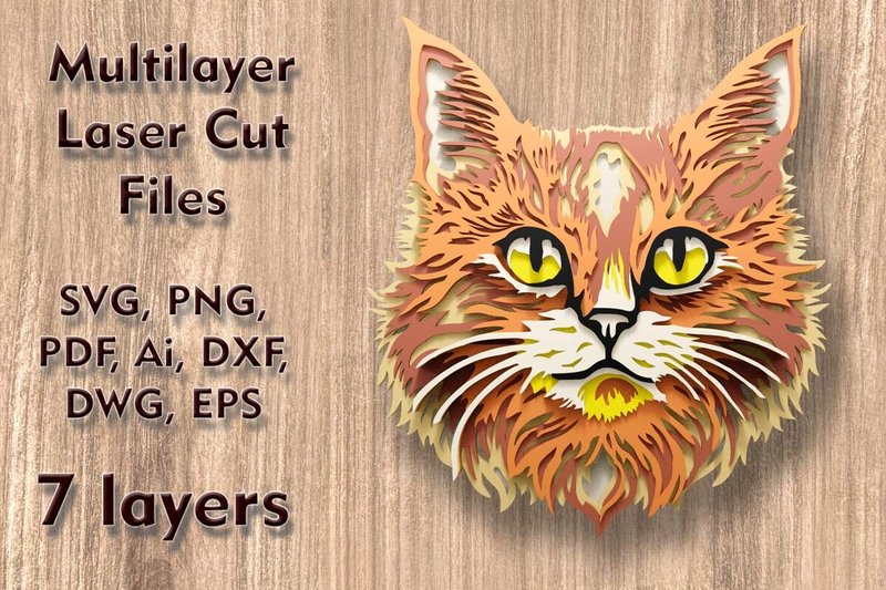 Cat 3D Multilayer Laser Cut Files (by LeVanilleShop)