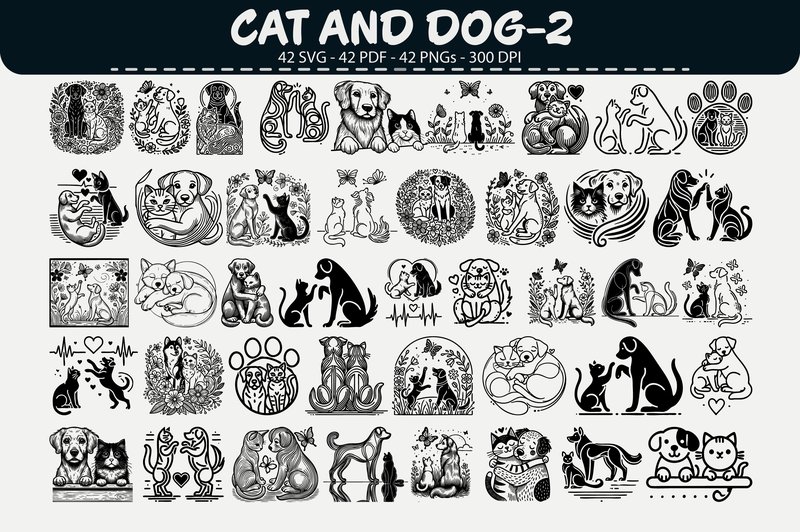 Cat and Dog Vector Bundle – 42 Designs (by digitalarthome41)