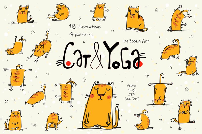 Cat and Yoga - Vector Illustrations (by Zooza Art)