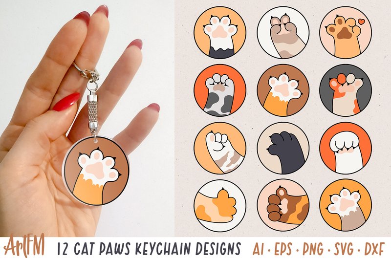 Cat Paw Round Vector Illustrations (by ArtFM)