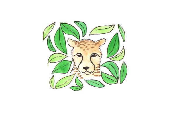 Cheetah Hiding Behind Leaves Watercolor (by Creative Fabrica Crafts)