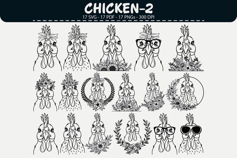 Chicken Line Art Bundle – 17 Designs (by digitalarthome41)