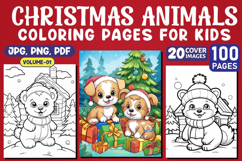 Christmas Animal Coloring Pages for Kids (by WinSum Art)