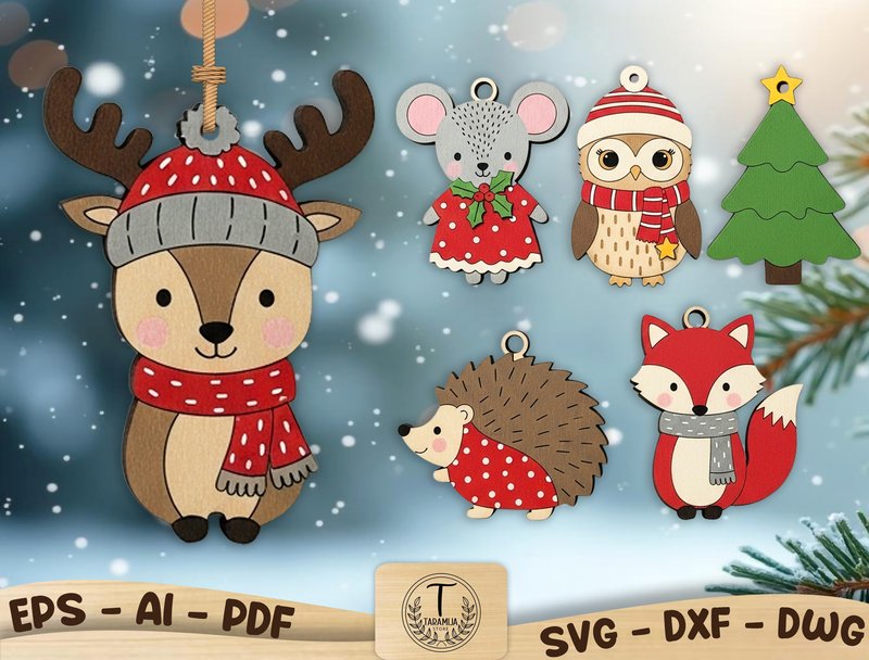 Christmas Animals Ornament Laser Cut SVG (by taramija)