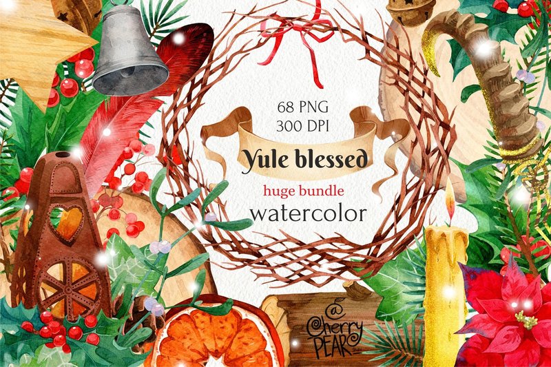 Christmas Clipart, Yule Pagan PNG (by CherrypearStudio)