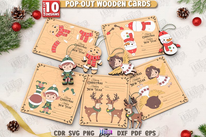 Christmas Pop-out Cards Laser Cut Bundle (by The T Store Design)