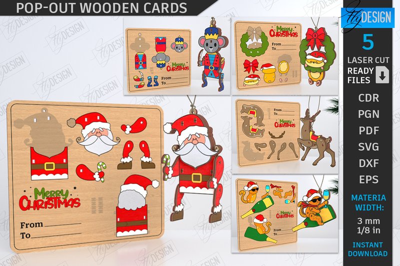 Christmas Pop-out Cards Laser Cut Bundle (by flydesignsvg)