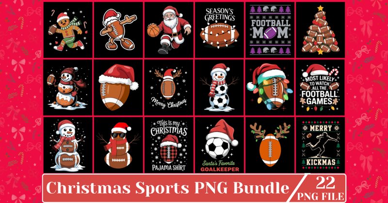 Christmas Sports PNG Sublimation Bundle (by Design Station)