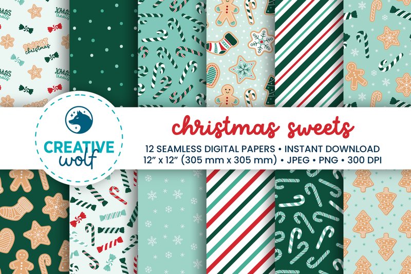 Christmas Sweets Digital Paper Set of 12 (by Creative Wolf Design)