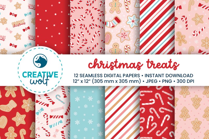 Christmas Treats Digital Paper Set of 12 (by Creative Wolf Design)