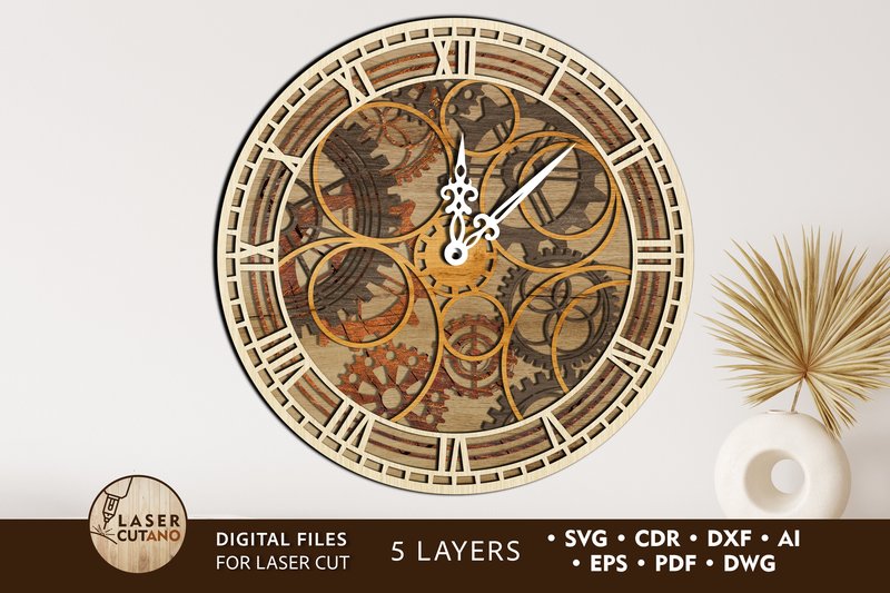 Clock Multilayer Laser Cut Files (by LaserCutano)