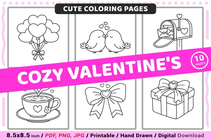 Cozy Valentine's Cute Coloring Pages (by Bright Little Minds)