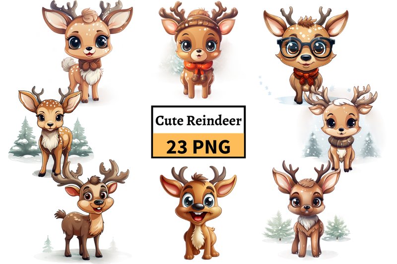 Cute Christmas Reindeer Illustrations (by MashMashStickers)