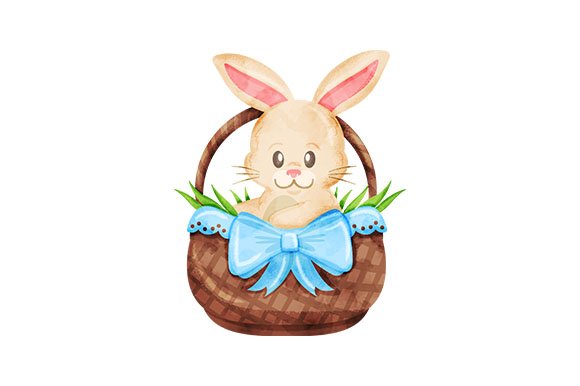 Cute Easter Bunny in a Basket - Watercolor (by Creative Fabrica Crafts)