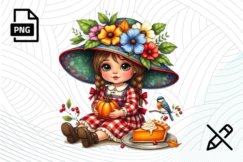 Cute Fall Girl Pumpkin Clipart PNG (by trendyhunt43)