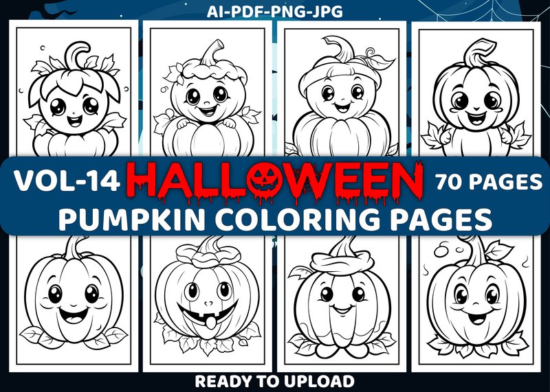 Cute Halloween Pumpkin Coloring Pages (by Simran Store)