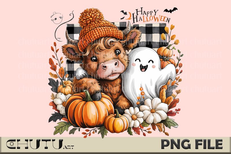 Cute Highland Cow Ghost Fall PNG (by CHUTU art)